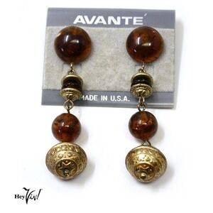 Vintage 1980s Avante Amber & Gold Earrings on Card New/Old Store Stock -Hey Viv